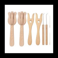 ✟☞❍ Portable Knitting Fork and Needle Kit Lucet Fork Crochet 8Pcs Wooden Knitting Fork Big Eye Needle Set