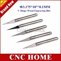 10pcs 10 องศา 0.1mm Tip Carbide CNC Bits Flat Bottom Milling Cutter V Shape Wood Engraving CNC Router Bit 3.175mm Shank