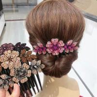 Vintage Flower Crystal Hairclips Fashion Hair Maker Bun Hair Combs Plastic Shiny Hairpins for Women Hair Accessories Gift