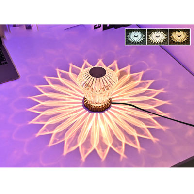 โคมไฟโต๊ะคริสตัล Led รูปดอกบัวไฟเครื่องฉายแสงชาร์จสีสันโรแมนติกเพชรไฟกลางคืนบรรยากาศ