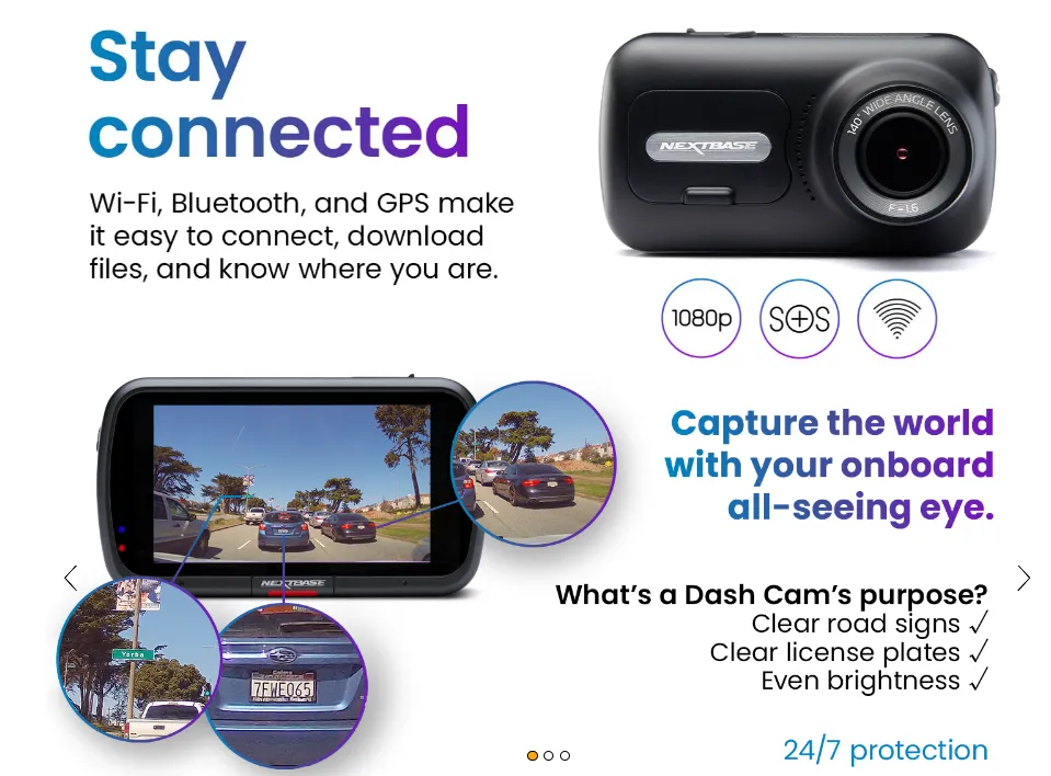 Nextbase 322GW Dash Cam Front and Rear Camera Small with App- Full  1080p/60fps HD in Car Camera- WiFi Bluetooth GPS- SOS Emergency Response,  Parking