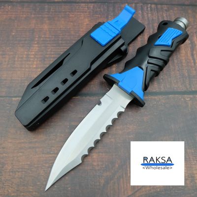RAKSA Wholesale DK01-GREEN and BLUE มีดดำน้ำ มีดดำน้ำลึก มีดเดินป่า มีดใบตาย ใบมีดสแตนเลสสตีล 420J2 ทนสนิม ยาว25.5ซม. แถมปลอกพลาสติกABSและที่รัดขาอย่างดี
