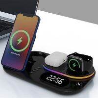 ♠☍○ 3 in 1 Wireless Charger RGB Stand 30W Qi Fast Charging With Time Display Dock For iPhone 14 13 12 Apple Watch 7 6 /AirPods Pro