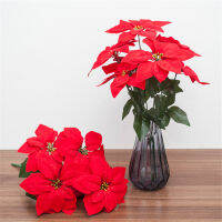 7หัวประดิษฐ์ดอกไม้สีแดงขนาดใหญ่หัวช่อคริสต์มาส Poinsettia พุ่มไม้ช่อเครื่องประดับต้นคริสต์มาส