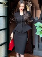 H Han Queen New Spring Autumn Business Suit Skirt Women Suit Jacket High Waist Pencil Skirts Casual Simple Office 2 Pieces Set