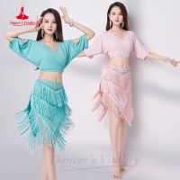 【YD】 Belly Costume Set V-Neck Short Sleeves Top Tassel Skirt Performance DancingTraining