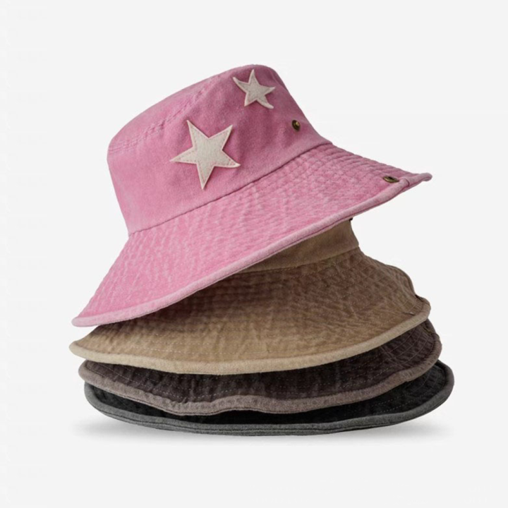 star-printed-headwear-summer-outdoor-hats-retro-bucket-hats-y2k-fashion-hats-sun-protection-hats