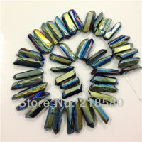 H-TB32 Polished Smooth Titanium Rainbow Blue Green Quartz Crystal Points Drilled Briolettes Beads 16 inch Strand 12-36 mm Long