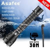 Asafee Super Bright Diving Scuba Flashlight D815A XHP70 LED Scuba Flashlight 1800LM Underwater 30M Using 18650/26650 Batteries 3-speed Magnetic Switch IPX8 Waterproof