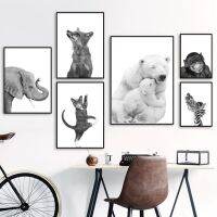 Nordic โปสเตอร์และพิมพ์ Wall Art ภาพวาดผ้าใบสีดำและสีขาวหมีขั้วโลก,ลิง,Sloths,และสุนัขจิ้งจอกสำหรับตกแต่งห้องเด็ก