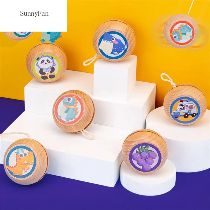 Sunnefan ภาพการ์ตูนสัตว์สร้างสรรค์รูปสัตว์การพัฒนา Kids Toys ลูกโยโย่โยโย่ไม้ของเล่นโยโย่ลูกบอลของเล่น