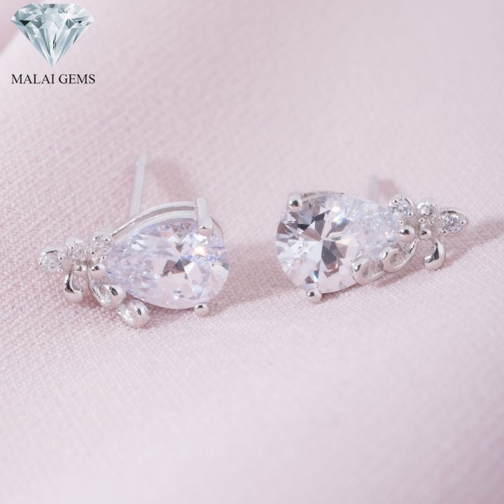 malai-gems-ต่างหูเพชร-เงินแท้-silver-925-เพชรสวิส-cz-เคลือบทองคำขาว-รุ่น-155-e016-112-แถมกล่อง-ต่างหูcz-ต่างหูเงินแท้