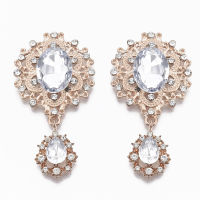 Alloy Cabochons with Acrylic Rhinestone and Crystal Rhinestone Faceted Flower and teardrop Light Gold 56x29x6mm