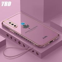 YBD เคสโทรศัพท์เคลือบขอบตรงสำหรับ Vivo V15,เคสป้องกันกล้องที่แม่นยำฝาครอบลายใบเมเปิ้ลพร้อมสายคล้องฟรี