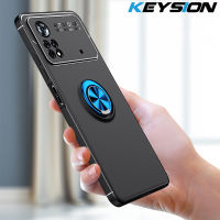 KEYSION เคสกันกระแทกสำหรับ Xiaomi POCO X4 Pro 5G ซิลิโคนนุ่มขาตั้งแหวนโลหะโทรศัพท์ฝาหลังสำหรับ POCO M4 Pro