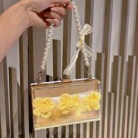 【YF】 Pearl Clear Acrylic Box Evening Clutch Bags Women New Boutique Woven Beading Chain Purses And Handbags Flowers Wedding Party Ins