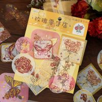 MOHAMM 40pcs Gilded Plant Flower Rose Decorative Sticker for Scrapbooking DIY Journaling Collage Material Stickers Labels