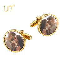 【hot】 Photo Lapel Pin with Custom Jewelry Father Groom Wedding Business Round Cuff Links 1