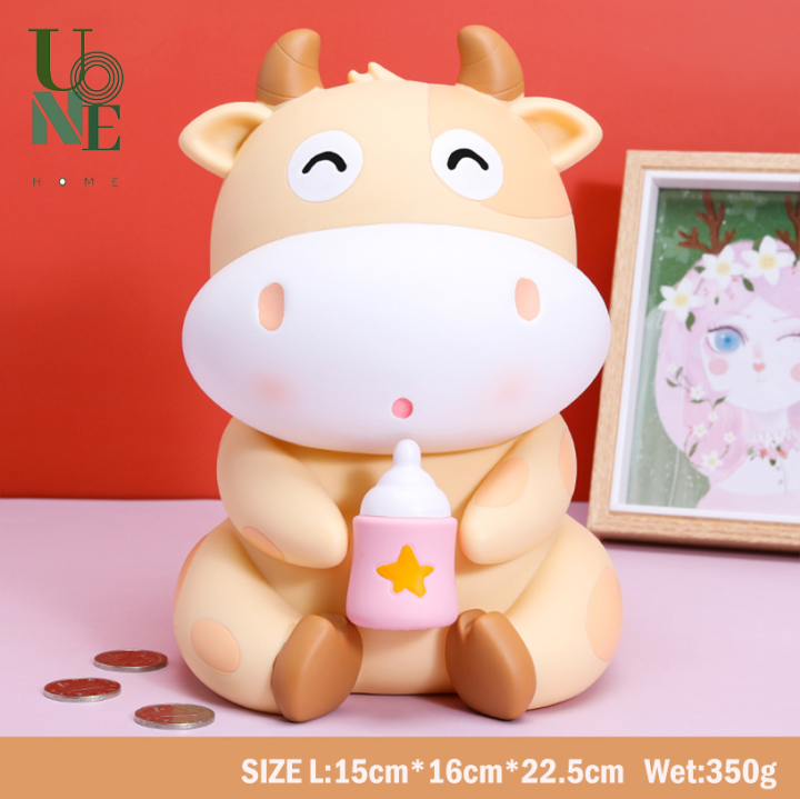 uonehome-พร้อมส่ง-h123-กระปุกออมสินน้องวัวโนมิน่ารัก-แบบเปิดได้-วัสดุไวนิล-ของขวัญวันเกิด-ของขวัญ-ของแต่งบ้านแบบน่ารัก