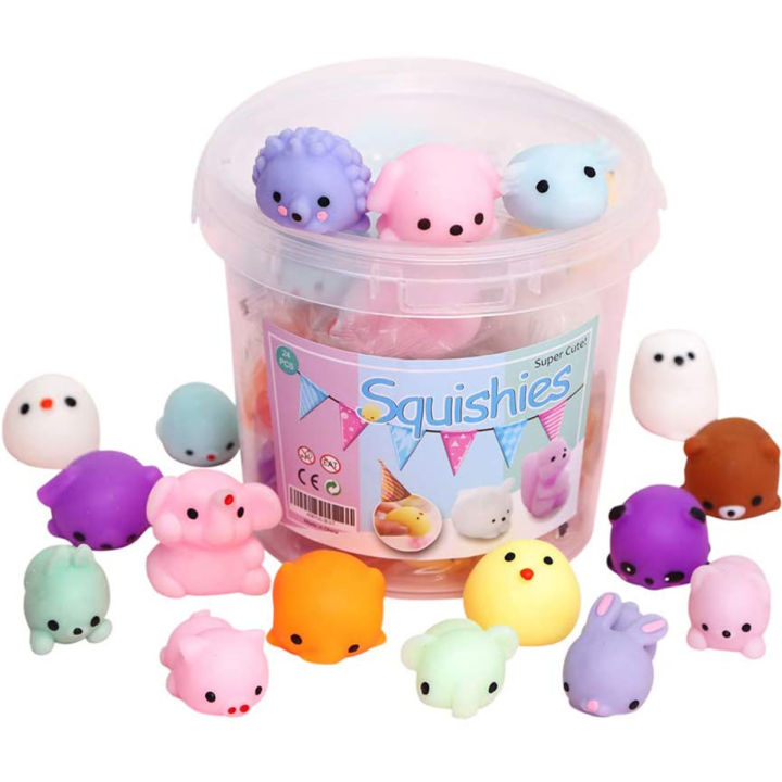 ของเล่น-squishy-ขนาดเล็กแบบพกพา-ของเล่นบีบรูปสัตว์โมจิ24ชิ้นของเล่นนุ่มๆของเล่นคลายเครียดโมจิของเล่นคลายเครียดขนาดเล็กพร้อมกล่องเก็บของใช้ซ้ำได้ของเล่นนุ่มๆ