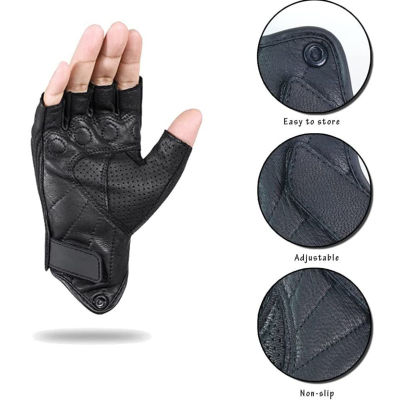 Motorcycle Gloves Leather Comfortable Breathable Half Finger Gloves Cross Country Race Outdoor Gloves