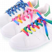 [HOT EXQQUZIOWGWD 116] 1คู่ที่มีสีสัน Laces Rainbow Gradient พิมพ์ผ้าใบแบนรองเท้าลูกไม้รองเท้า Casual Chromatic สี Shoelaces 80ซม./100ซม./120ซม./150ซม.