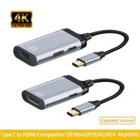 Mini DP Rj45 Adapter 4K 60HZ Type-C Video Converter with PD 100W To HDMI-Compatible VGA DP for MacBook Air Pro Switch Adapters Adapters