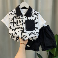 Boys Summer Suit 2023 New Western Style Childrens Summer Short-Sleeved Clothes Baby Fried Street Three-Piece Suit