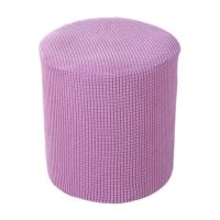 【CW】 Round Ottoman Slipcover Waffle Jacquard Velvet Footstool Cover Elastic Protector