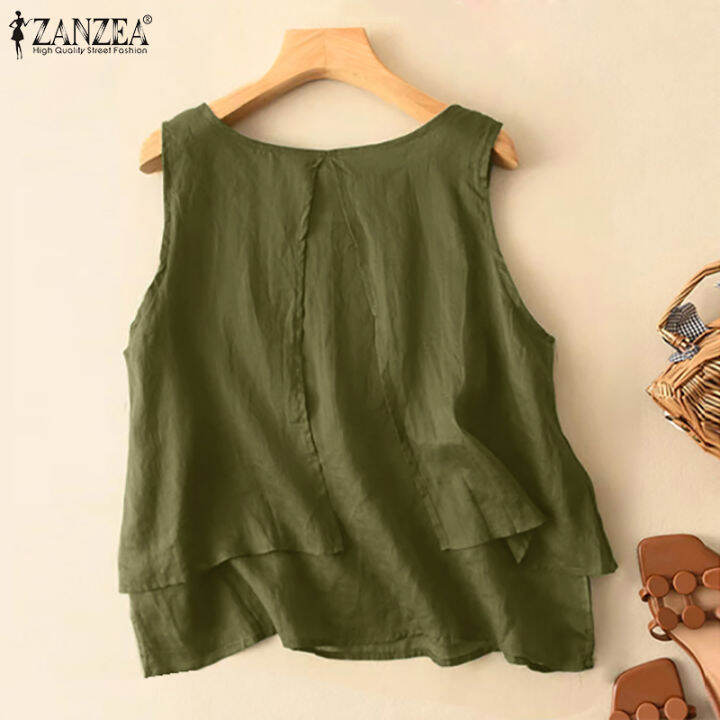 สินค้ามาใหม่-จัดส่งฟรี-fancystyle-zanzea-แขนกุดแบบลำลองเสื้อยืดคอกลมวินเทจหลวมสูงต่ำ-camisoles-2