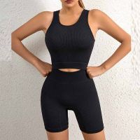 Wo Piece Gym Set Crop Top Bra High Waist Shorts Sport Suit Workout Outfit Fitness Wear Clothes Seamless Yoga Set Women