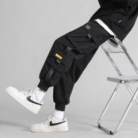 Multi-Pocket Cargo Pants Mens Casual Functional Pants Outdoor Camping Leggings 9-Point Pants Winter Warm Plush Black Sweatpants