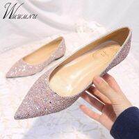 ✙✗♦ Plus Size 34-44 Fashion Classics Silver Bling Glitter Flats Women Casual Pointed Toe Flat Loafers New Party Dress Sequin Shoes