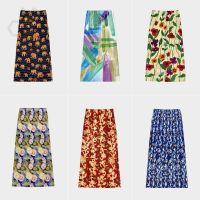 ✓✒ Aiden001 S0078 Average Size Printed Skirt Womens Spring And Summer High Waist Slit A-Line Skirt Showing Thin Package Hip Floral Skirt For Women