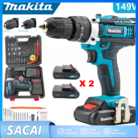 สว่านไร้สาย MAKITA 149V 3 ระบบ ดีไซน์เจาะกระแทก แบตเตอรี่ Li-ion 2 ก้อน พร้อมดอกสว่านและอุปกรณ์ สว่านชาร์จแบต ใช้งานหลากหลาย แบตก้อนใหญ่ คุณภาพเยี่ยม