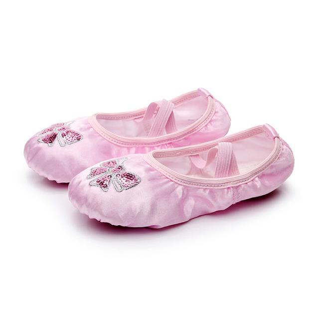 รองเท้าเต้นรำของเด็กผ้าไหมสีชมพูแดงสำหรับเด็กผู้หญิง-ยิมนาสติกบัลเลต์บัลเล่ต์39-s-ครูสอนโยคะ
