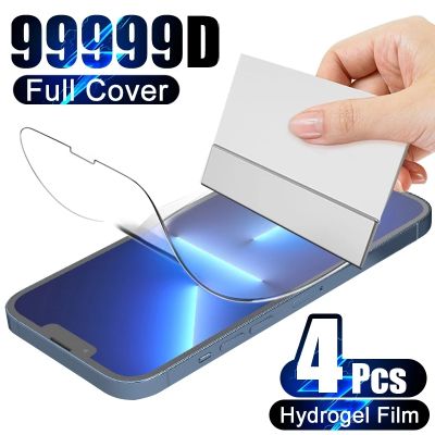 [spot goods66] 4PCS ฝาครอบ Hydrogel ฟิล์มสำหรับ iPhone 13 12 11 14 Pro Max สำหรับ iPhone X XS XR XS สูงสุด14 Plus ป้องกันหน้าจอไม่ใช่แก้ว