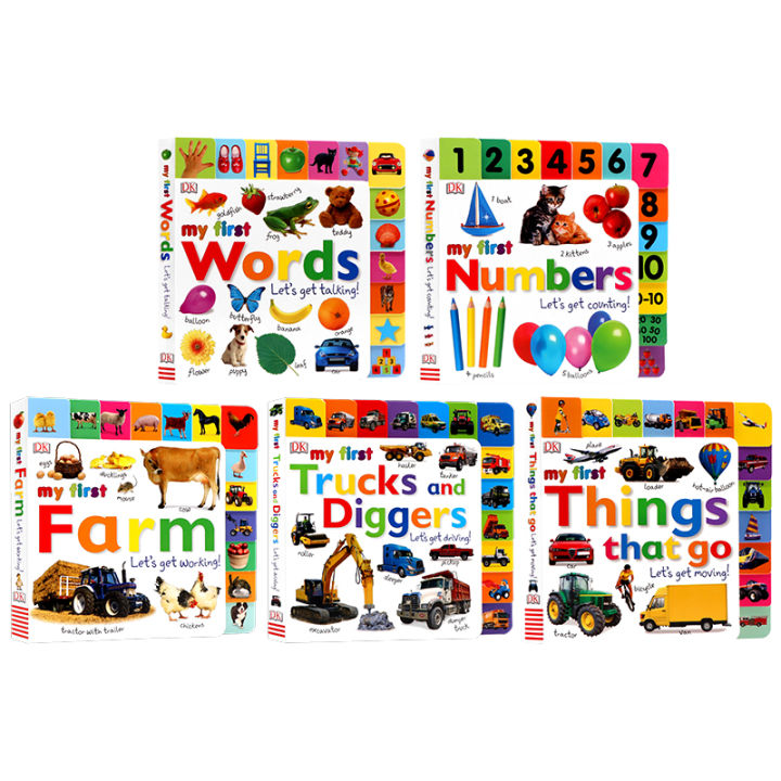 dk-my-first-series-paperboard-book-english-original-numbers-farm-words-things-trucks-learn-to-count-farm-vocabulary-nature-truck-5-volumes-interesting-cognitive-english-picture-book-enlightenment