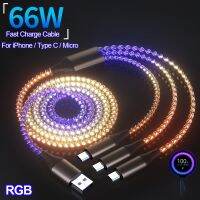 6A สายที่ชาร์จไฟรวดเร็ว USB ไฟ RGB ชนิด C,สายเคเบิลสำหรับ Xiaomi เรดมี่ Realme Samsung 66W อุปกรณ์เสริมสำหรับชาร์จ iPhone ในรถ