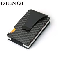 DIENQI Carbon Fiber Card Holder Mini Slim Wallet Men Aluminum Metal RFID Magic Wallet Small Thin Male Purses Money Bag Vallet Wallets