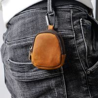 ✵✾❃ Zipper Shell Storage Bag Man Retro Money Key Wallet Women Mini Coin Purse Cowhide Wallets Leather Headphone Case with Keychain