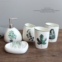 【jw】❁  Produtos de banheiro cerâmica plantas verdes nórdicas conjunto banho casamento acessórios banheiro bandeja melamina para natal