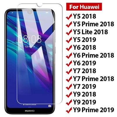9H กระจกนิรภัยสำหรับ Huawei Y7 Y6 Prime Y5 Lite 2018ป้องกันสมาร์ทโฟนบน Y9ฟิล์มปกป้องหน้าจอ2019