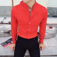 [COD] mens stand collar solid stitching long-sleeved three-color large size hair stylist tooling