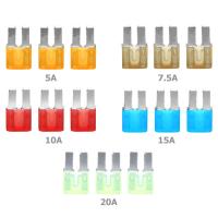 15pcs Micro 2 Fuses 5A 7.5A 10A 15A 20A Car Auto Blade Fuse Assortment Kit 5 Colors/set Fuses Accessories