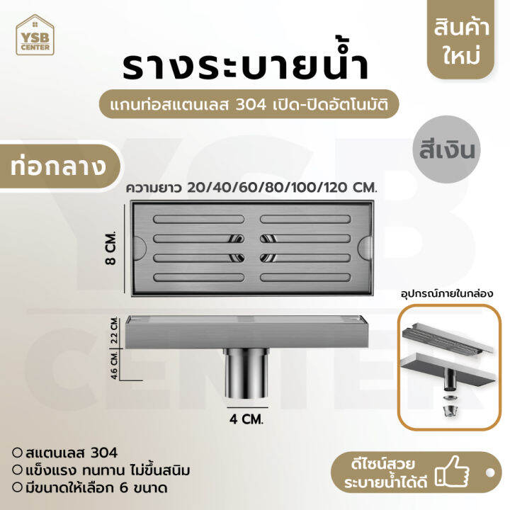 รางระบายน้ำ-ท่อกลาง-ตะแกรงระบายน้ำ-สแตนเลสแท้-304-กันกลิ่นและแมลง-ระบายน้ำได้เร็ว-ทำความสะอาดง่าย