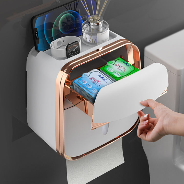 ติดผนังสร้างสรรค์กล่องกระดาษชำระกันน้ำถาดม้วนหลอดกระดาษชำระกล่องเก็บถาดกล่องชั้นวางอุปกรณ์ห้องน้ำ