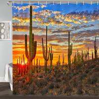 ม่านอาบน้ำ 3d, Western Nature Wild Western Nature Phoenix ใกล้ Sonoran Desert Sunset Saguaro ชุดม่านอาบน้ำ 180 * 180 ซม