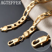 AGTEFFER 8 Inch 925 Sterling Silver 8MM GoldSilver Full Side Figaro Chain celet For Woman Man Fashion Wedding Jewelry Gift