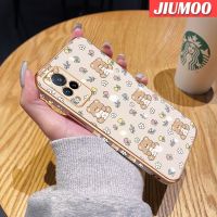 JIUMOO เคสสำหรับ Vivo V21 4G V21 5G V21s 5G ลายการ์ตูนน่ารักหมีดอกไม้ดีไซน์ใหม่หรูหราชุบเคสมือถือกันกระแทกเลนส์กล้องถ่ายรูปกรอบซิลิโคนป้องกันคลุมทั้งหมดเคสนิ่ม